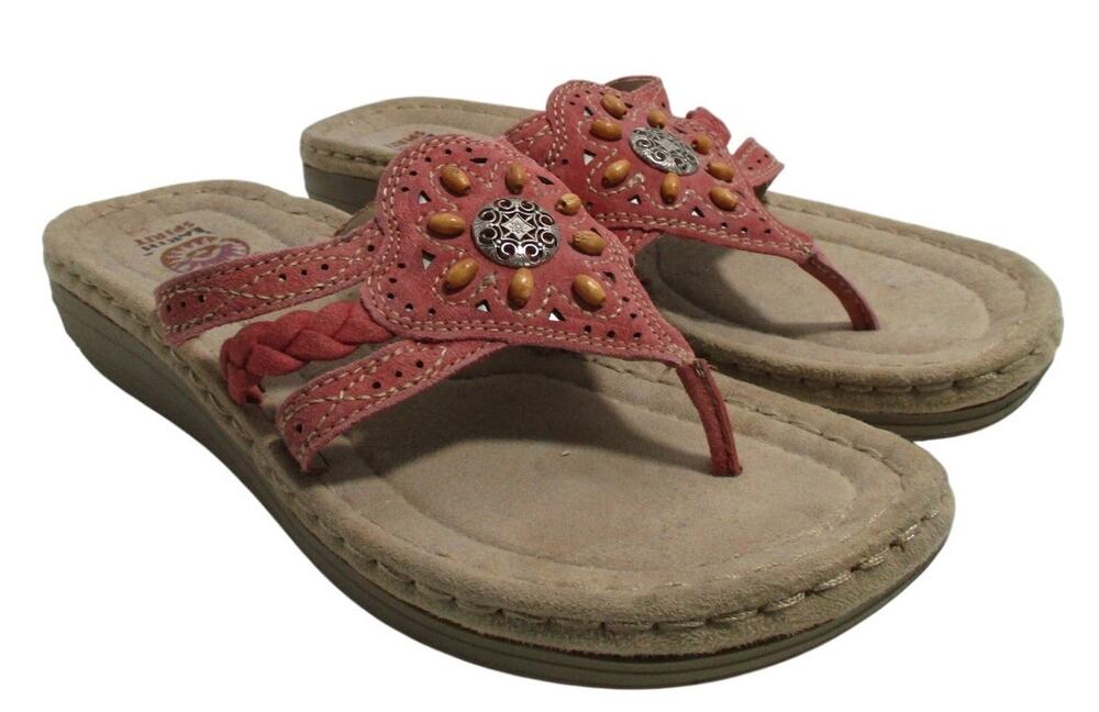 Earth Spirit Women's Pink Beaded Thong Sandals Size 7.5